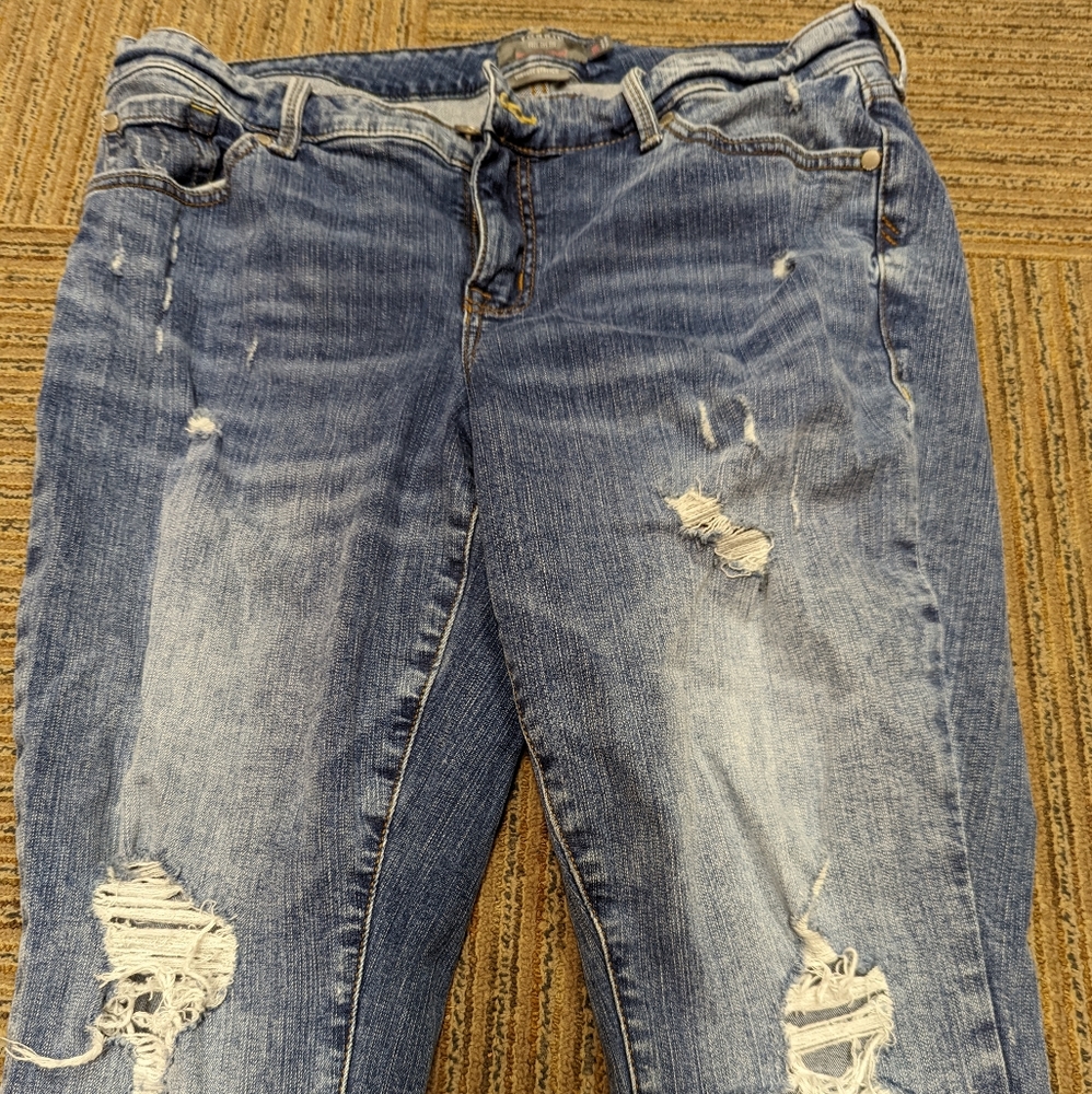 Dark blue, distressed, boyfriend straight Torrid jeans